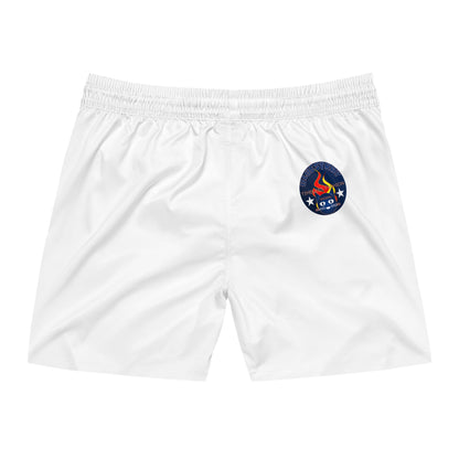 Swim Shorts — Retro Bluestrsy Flame Patch Beach Trunks