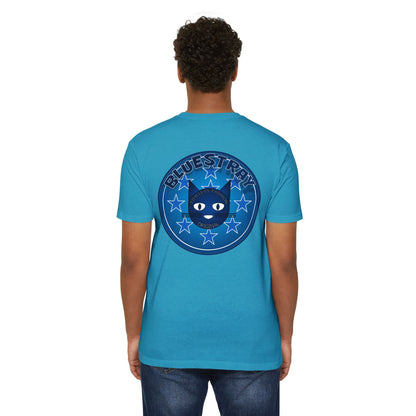 Bluestray Cat Graphic T-Shirt — “Bluestray” Retro Star Logo