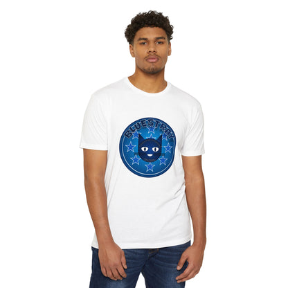 Bluestray Cat Graphic T-Shirt — “Bluestray” Retro Star Logo