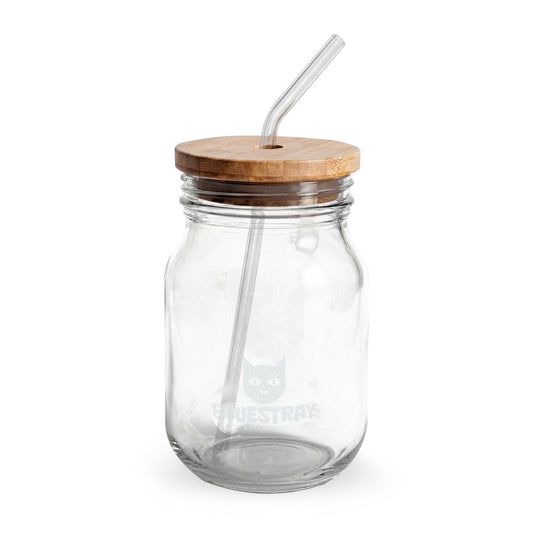 Engravable 16oz Glass Sipper Jar with Bamboo Lid & Straw
