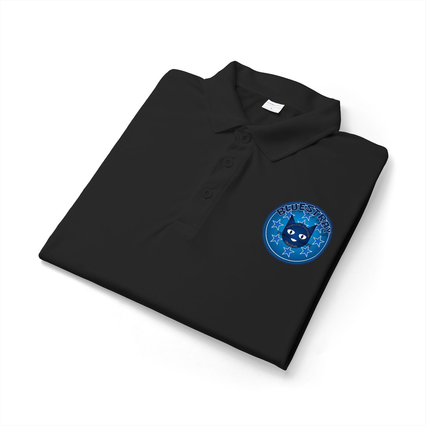 Embroidered Bluestray Cat Patch Polo Shirt — Cute Cat Logo Performance Golf Polo