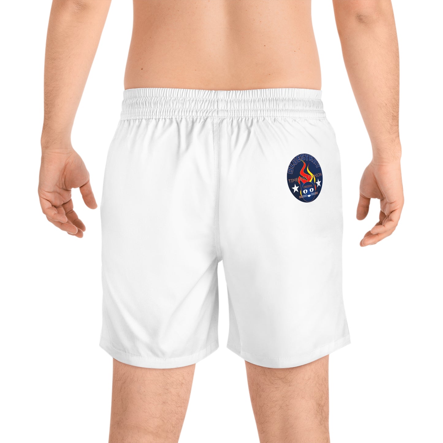 Swim Shorts — Retro Bluestrsy Flame Patch Beach Trunks