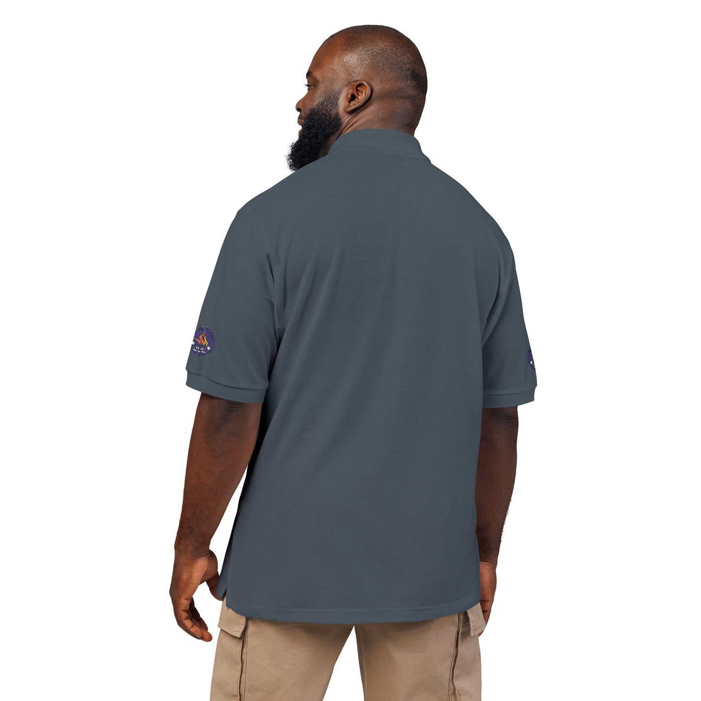 Embroidered Campfire Badge Polo — Outdoor Adventure Bluestray Logo Shirt