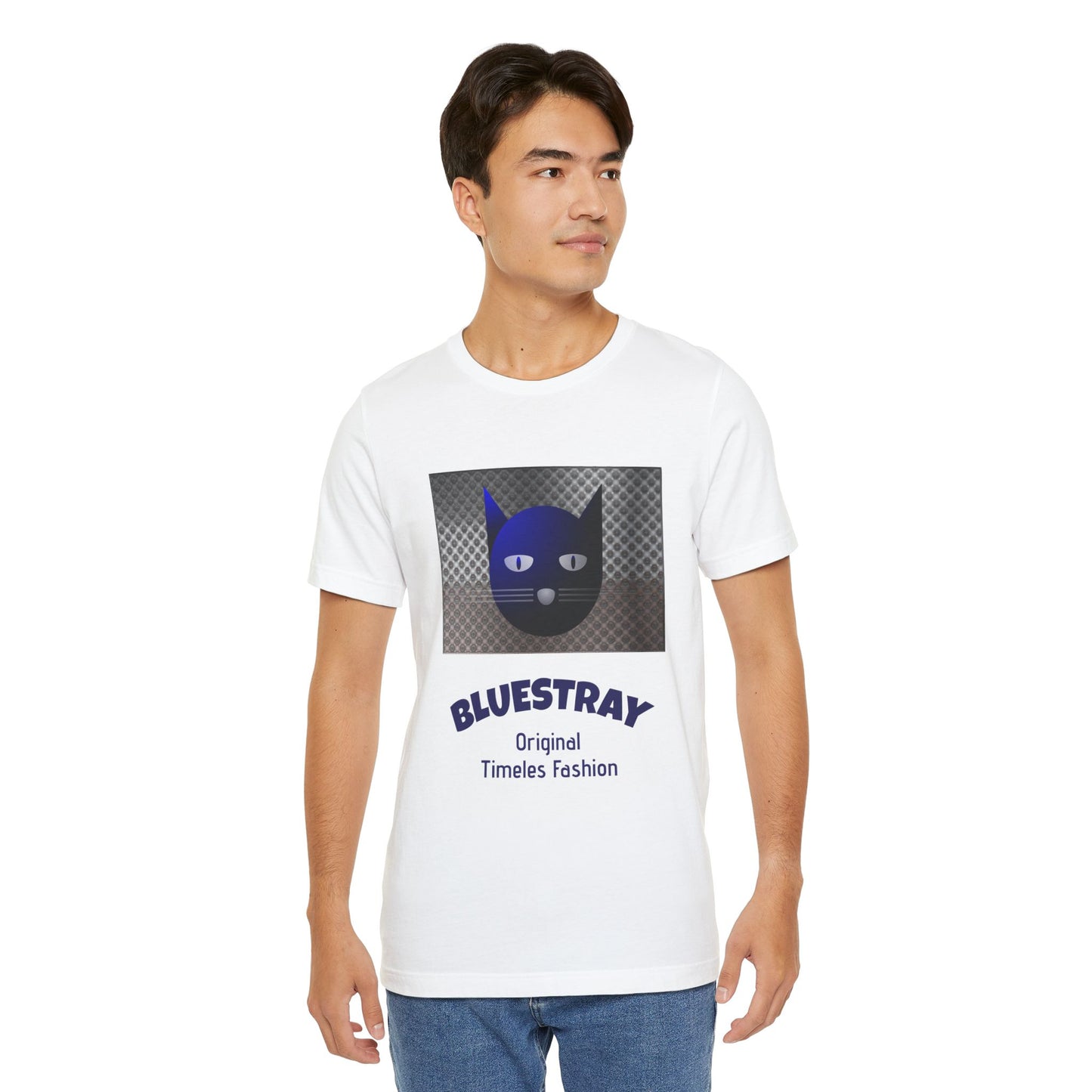 Bluestray Cat Graphic T-Shirt — Retro Blue Cat Logo Tee