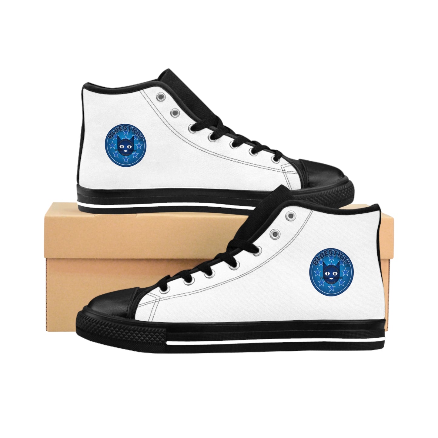 Women's Classic Sneakers — White High-Top with Bluestray Cat Patch