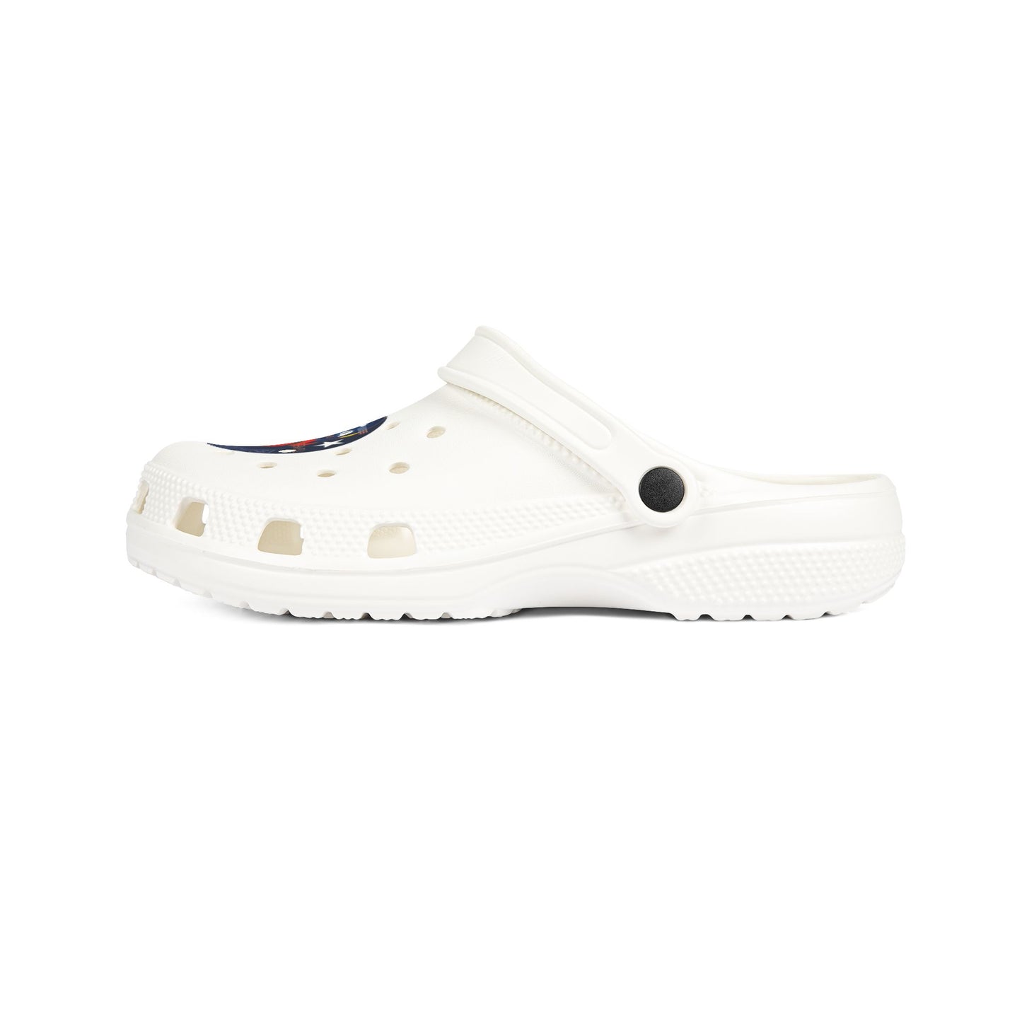 Camping Flame Clogs — White EVA Foam Slip-On Shoes with Bluestray Graphic