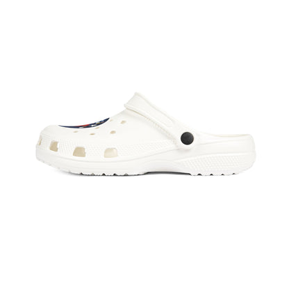 Camping Flame Clogs — White EVA Foam Slip-On Shoes with Bluestray Graphic