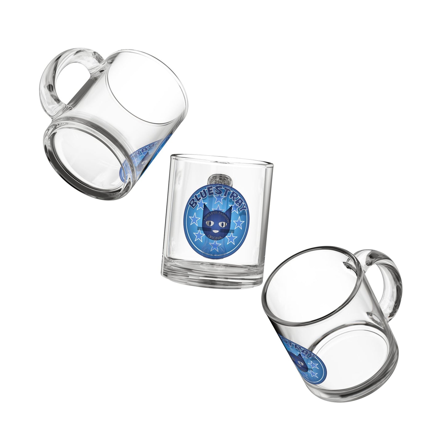 Glass Mug — Bluestray Cat Emblem 10oz Clear Coffee Cup