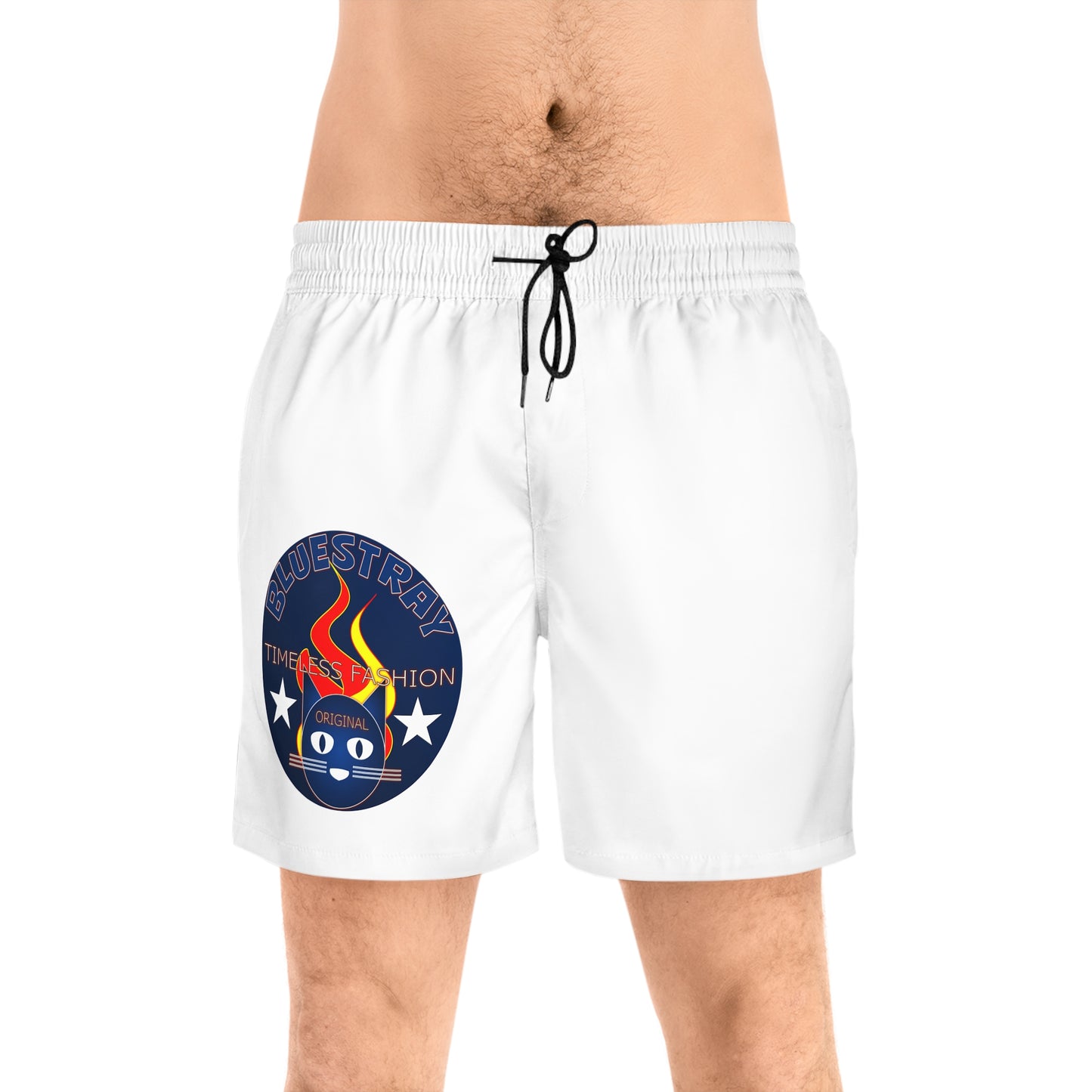 Swim Shorts — Retro Bluestrsy Flame Patch Beach Trunks