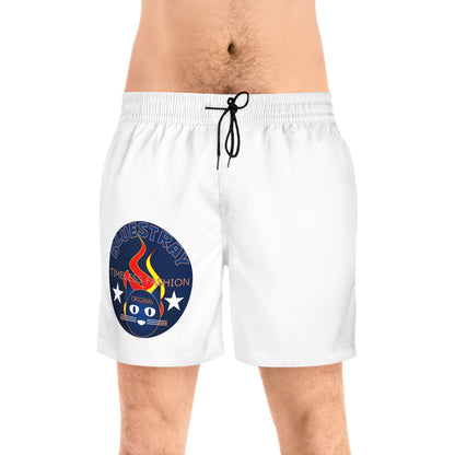 Swim Shorts — Retro Bluestrsy Flame Patch Beach Trunks