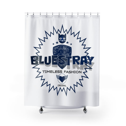 Bluestray Cat Logo Shower Curtain — Nautical Navy Graphic Bathroom Decor