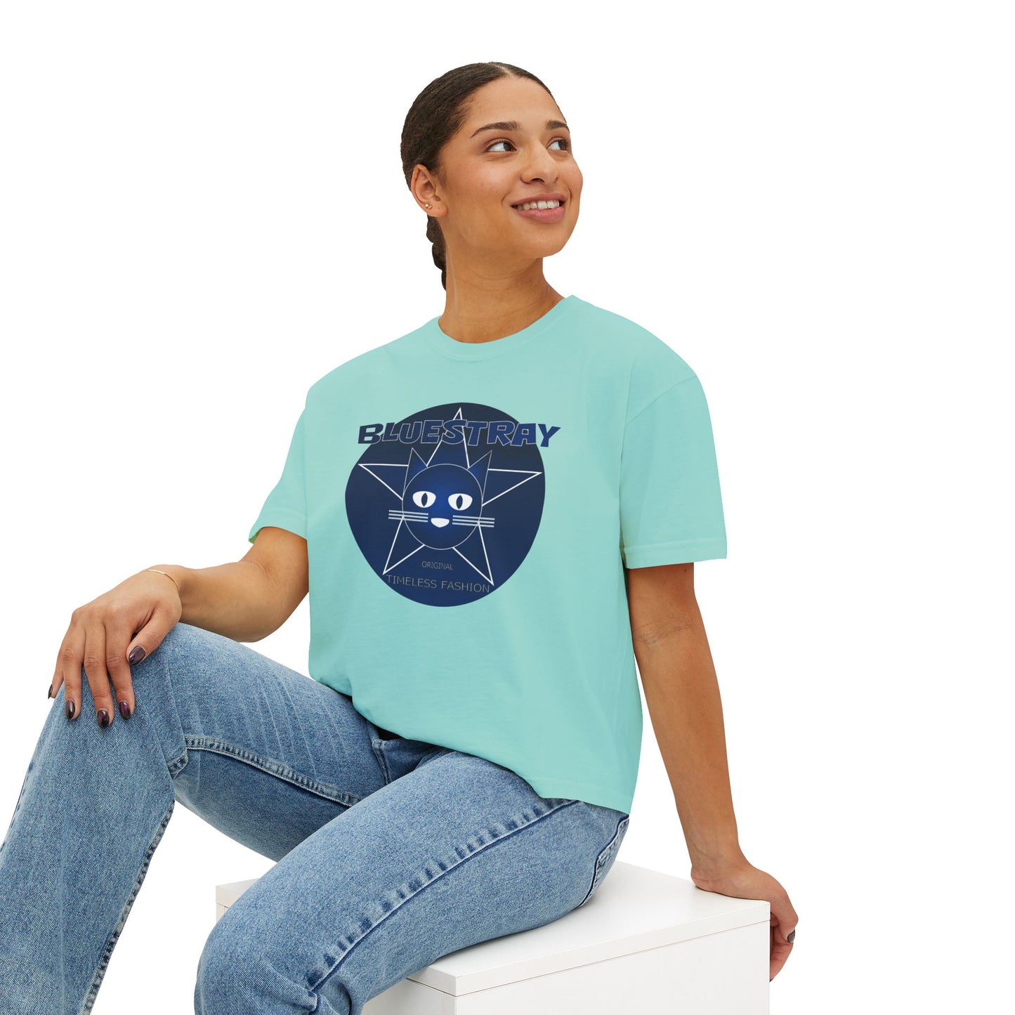Bluestray Cat Graphic Tee — Women's Boxy Casual Top