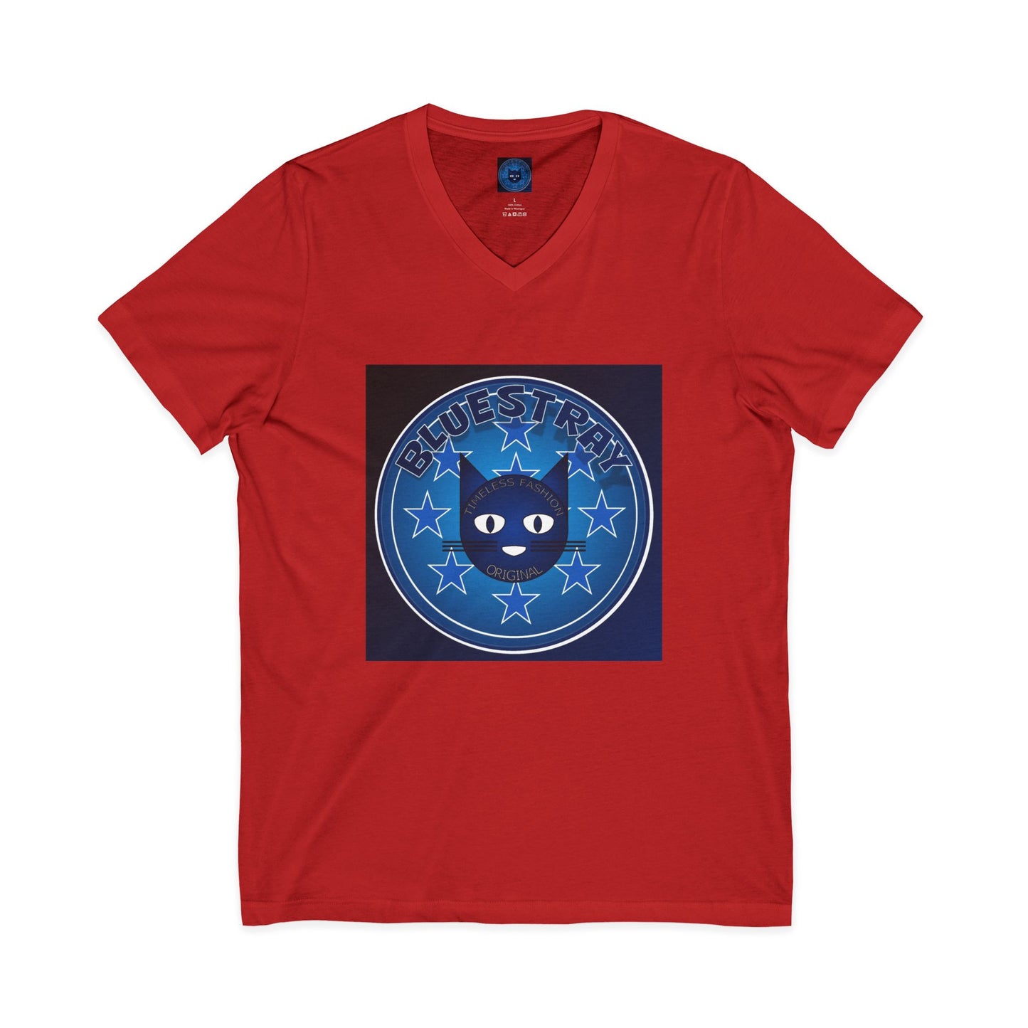 Bluestray Cat V-Neck Tee — Retro Night Sky Cat Graphic Shirt