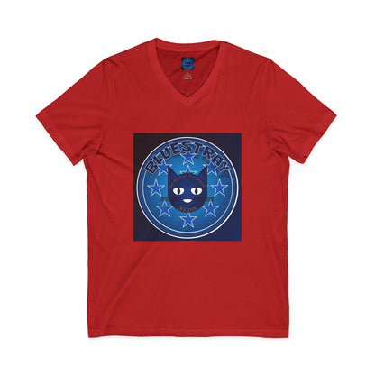 Bluestray Cat V-Neck Tee — Retro Night Sky Cat Graphic Shirt