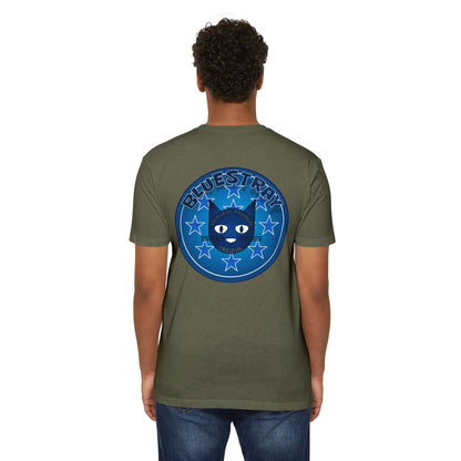 Bluestray Cat Graphic T-Shirt — “Bluestray” Retro Star Logo