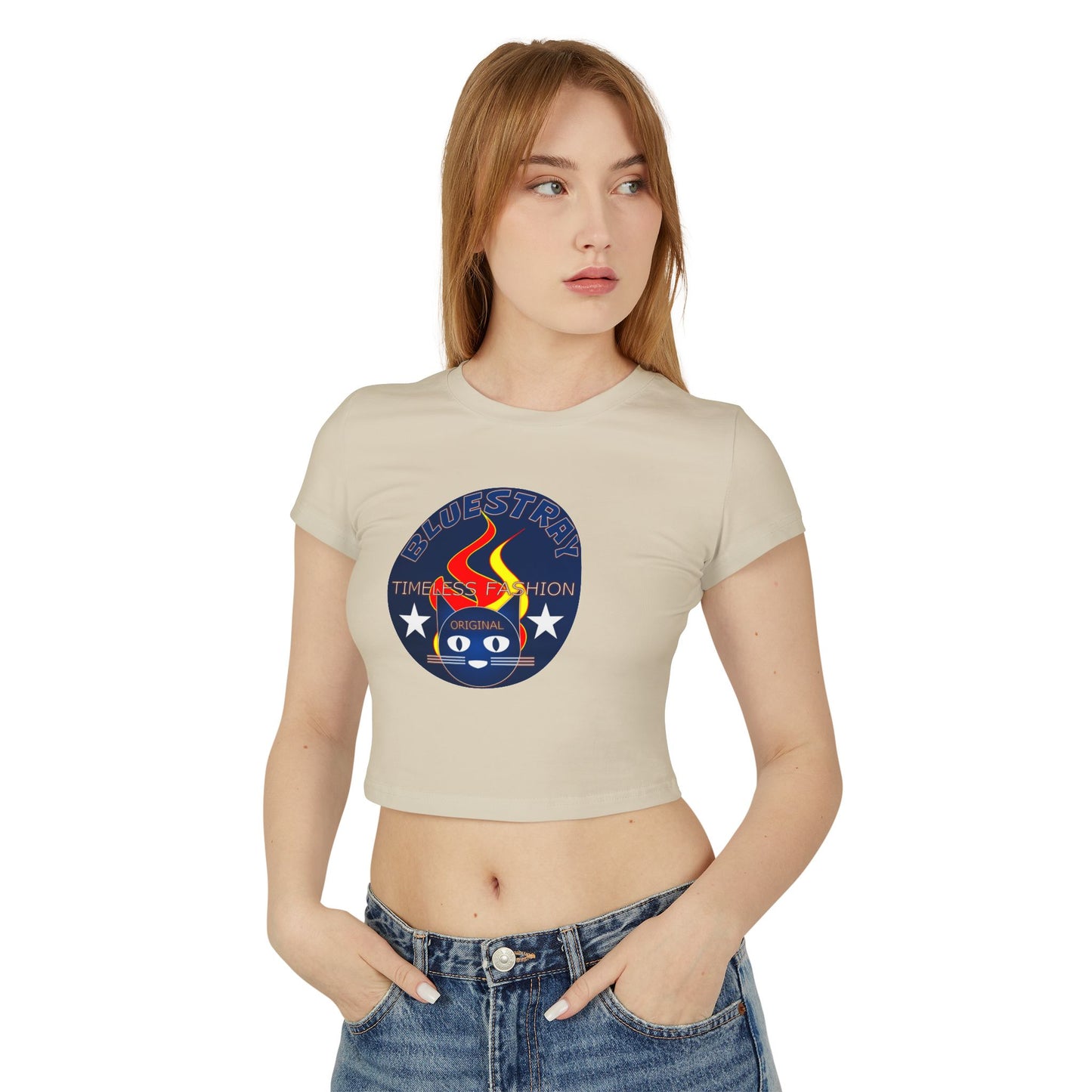 Women’s Baby Tee — Bluestray Flame Cat Logo Crop Top