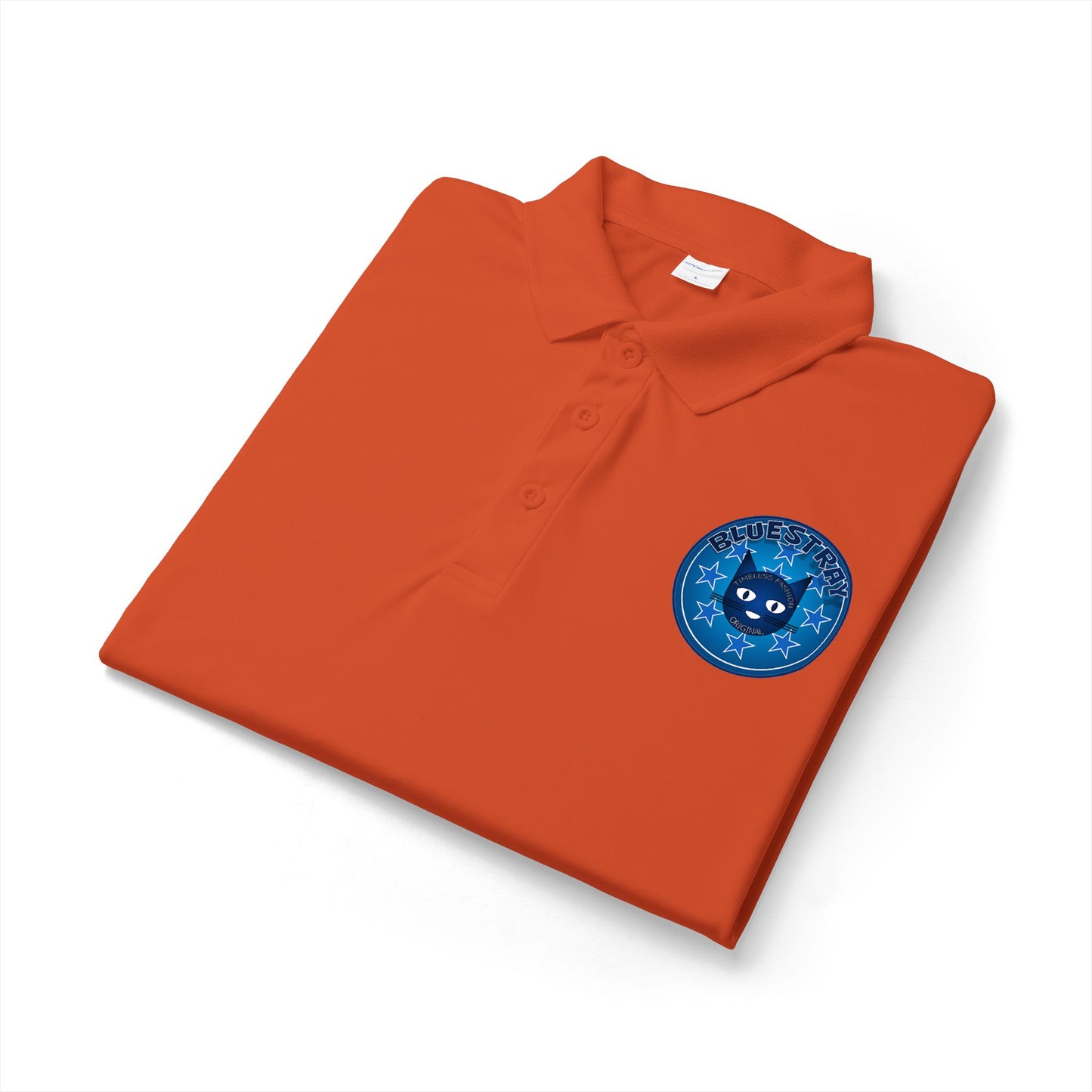 Embroidered Bluestray Cat Patch Polo Shirt — Cute Cat Logo Performance Golf Polo