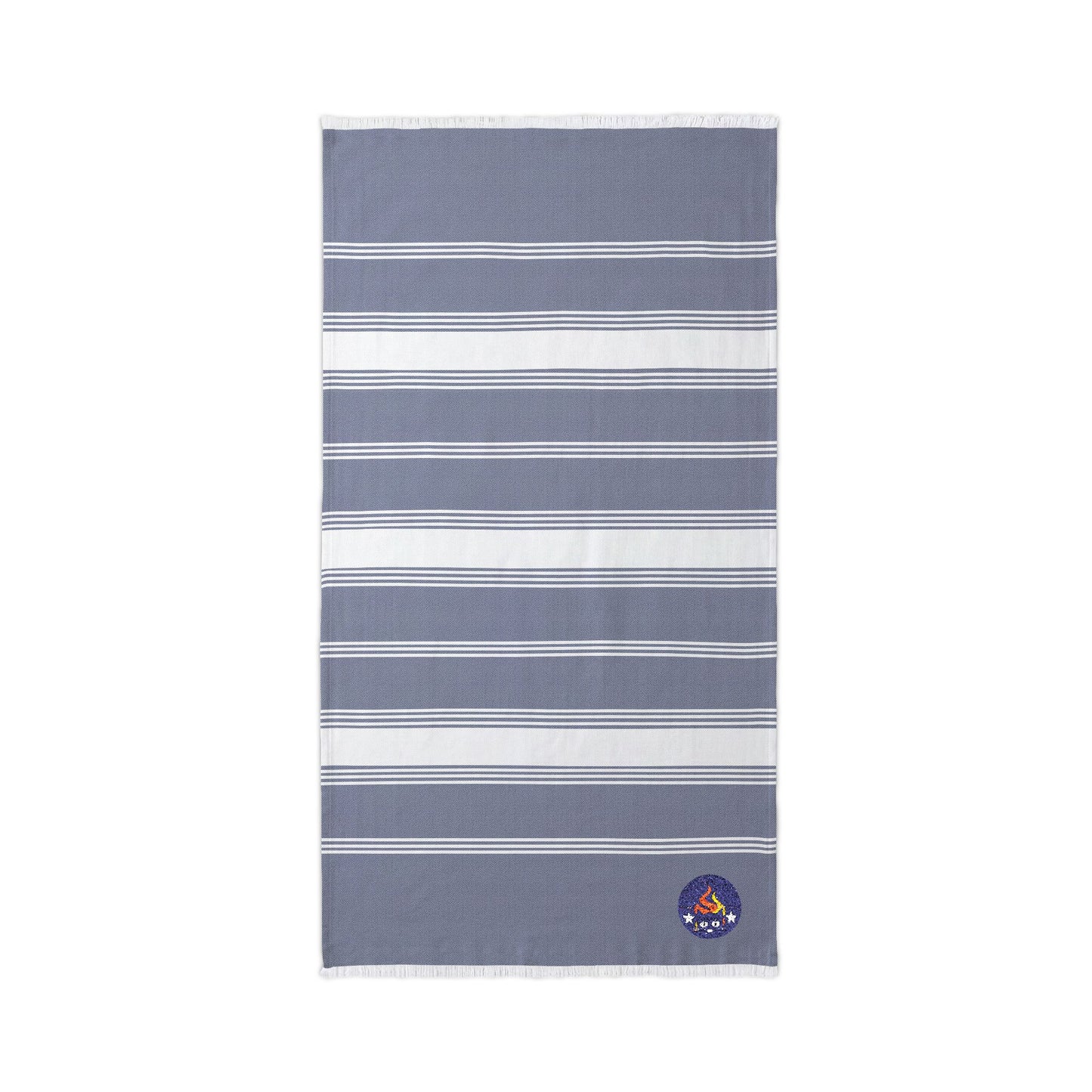 Embroidered Stripe Beach Throw – Nautical Cotton Bluestray Towel with Anchor Patch