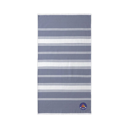 Embroidered Stripe Beach Throw – Nautical Cotton Bluestray Towel with Anchor Patch