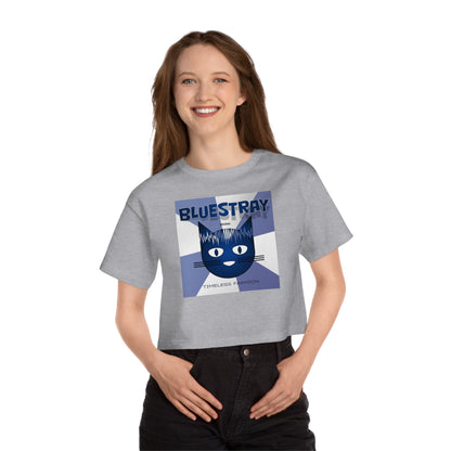Bluestray Cat Graphic Cropped Tee — Vintage-Inspired Women's Champion Shirt