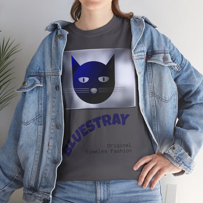 Bluestray Cat Graphic Tee — Retro Blue Cat Design