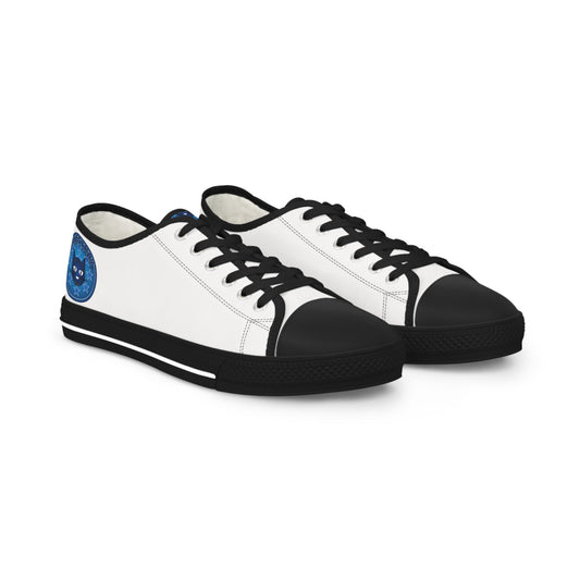 White Low Top Sneakers with Bluestray Patch - Men's Casual Canvas Shoes