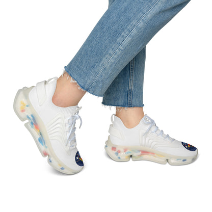 Bluestray Mesh Sneakers — White Knit Trainers with Retro Rocket Patch