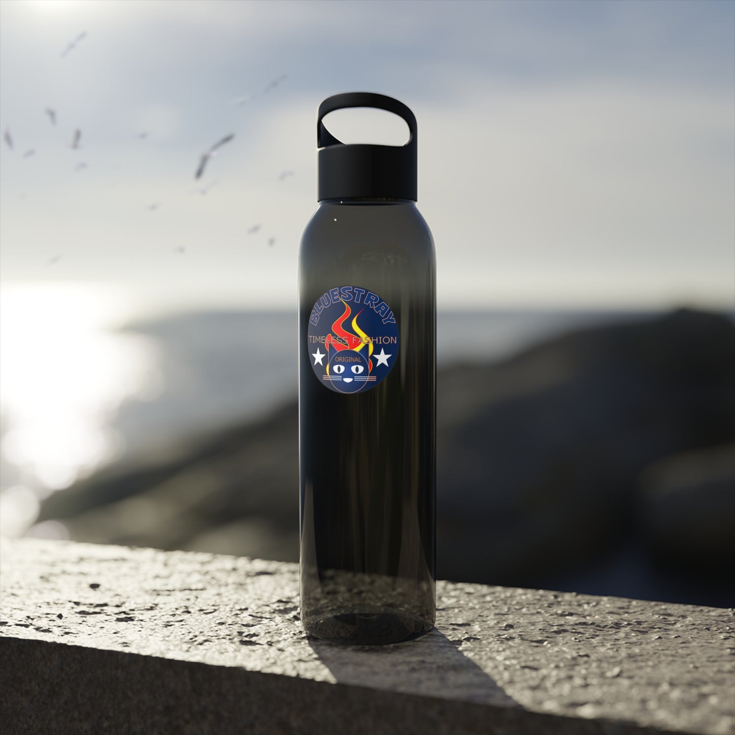 Sky Water Bottle — Clear Reusable Bottle with Nautical Bluestray Logo