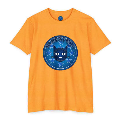 Bluestray Cat Graphic T-Shirt — “Bluestray” Retro Star Logo