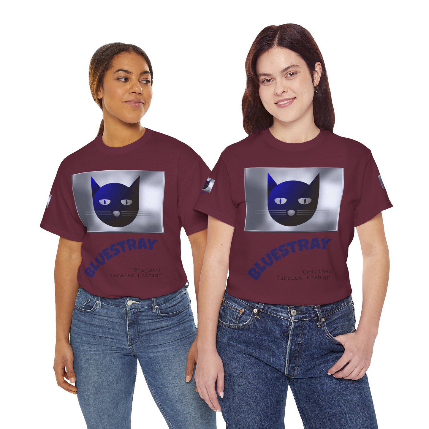 Bluestray Cat Graphic Tee — Retro Blue Cat Design
