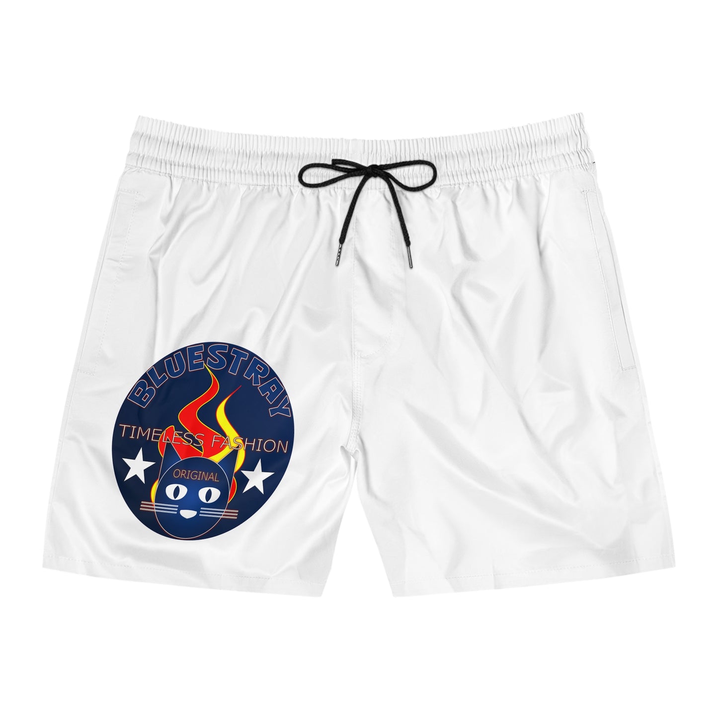 Swim Shorts — Retro Bluestrsy Flame Patch Beach Trunks