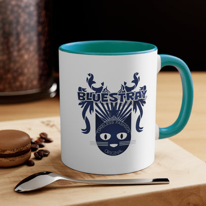 Bluestray Cat Accent Mug — Retro Cat Crest Coffee Cup (11oz)