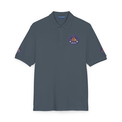 Embroidered Campfire Badge Polo — Outdoor Adventure Bluestray Logo Shirt