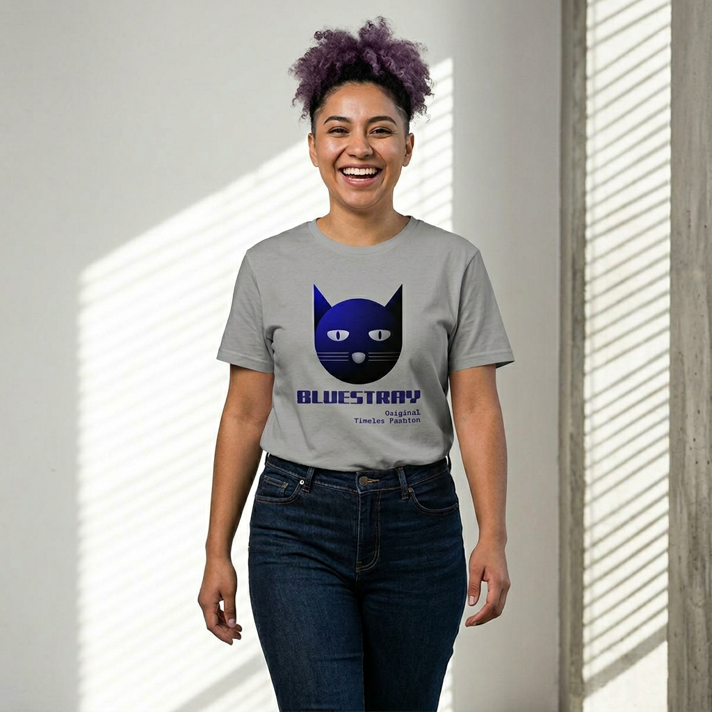 Cat Face Cropped Tee — Women's Boxy Bluestray Cat Graphic Shirt