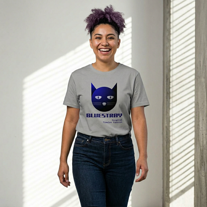 Cat Face Cropped Tee — Women's Boxy Bluestray Cat Graphic Shirt