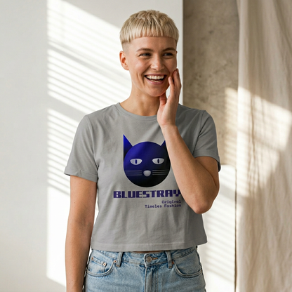 Cat Face Cropped Tee — Women's Boxy Bluestray Cat Graphic Shirt