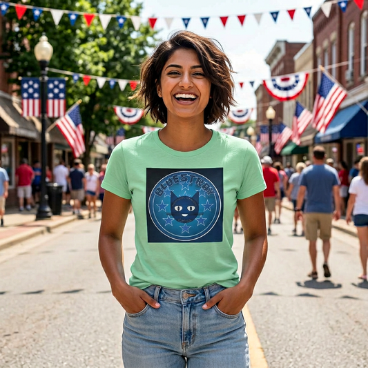 Women’s Boyfriend Tee — Bluestray Crescent Cat Graphic T-Shirt