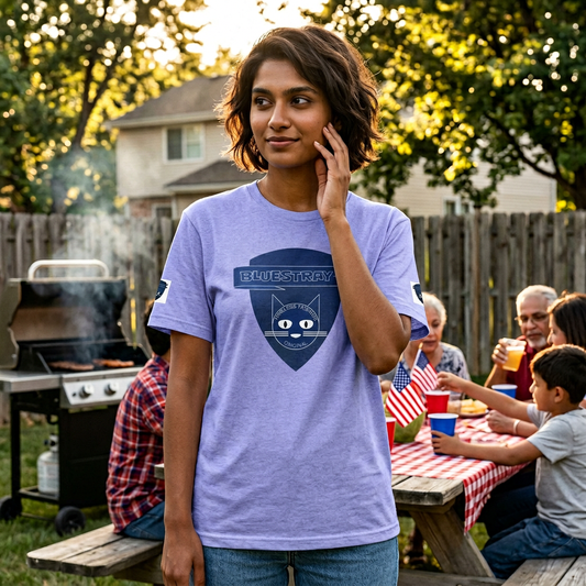 Bluestray Cat Shield T-Shirt — Retro Navy Crest Tee
