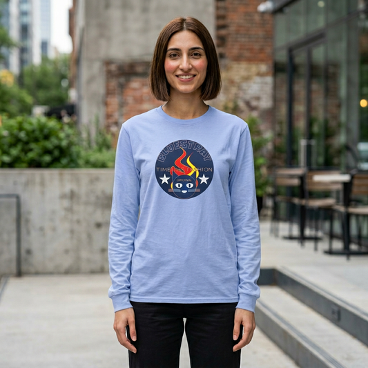 Equestrian Bluestray Time & Fashion Long Sleeve Tee — Flame Horse Logo
