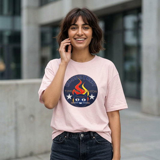 Bluestray Flame Mascot T-Shirt — Retro Campfire Logo Tee