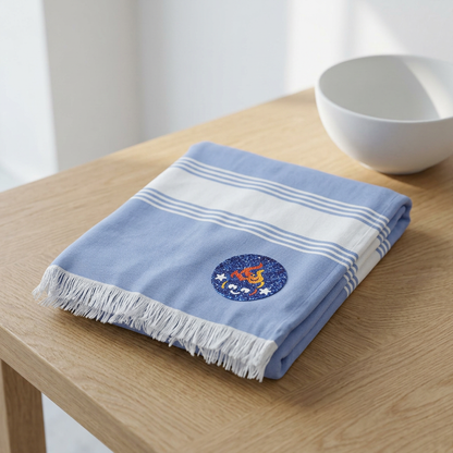 Embroidered Stripe Beach Throw – Nautical Cotton Bluestray Towel with Anchor Patch