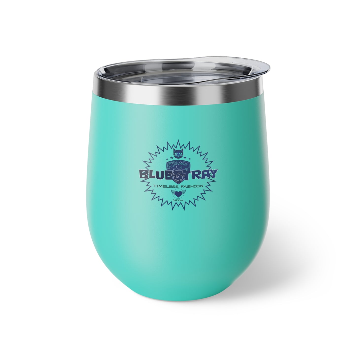 12oz Insulated Copper Tumbler — Vacuum Wine Cup with Leak-Resistant Lid (Bluestray Logo)