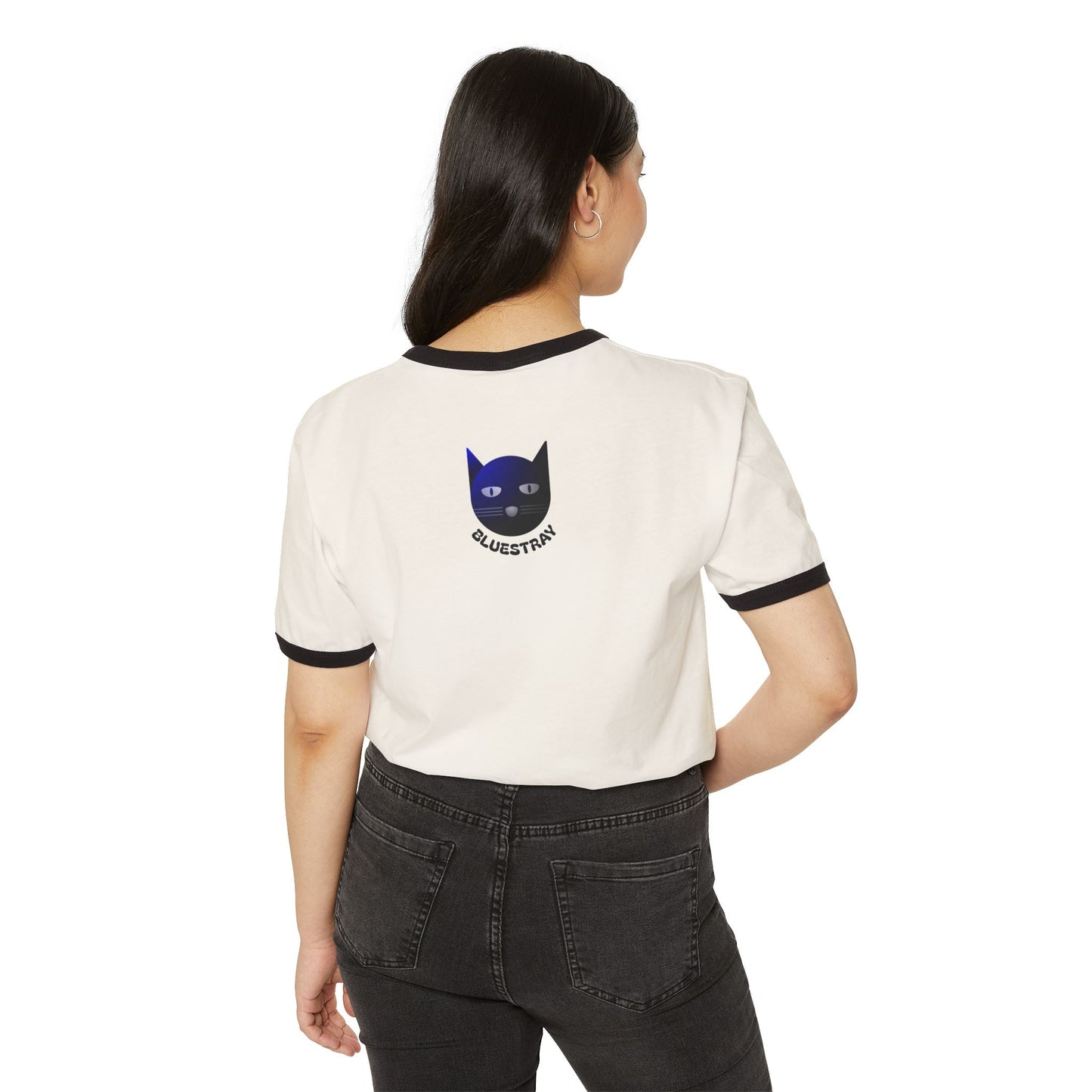 Bluestray Cat Ringer T-Shirt — Retro Blue Cat Graphic Tee