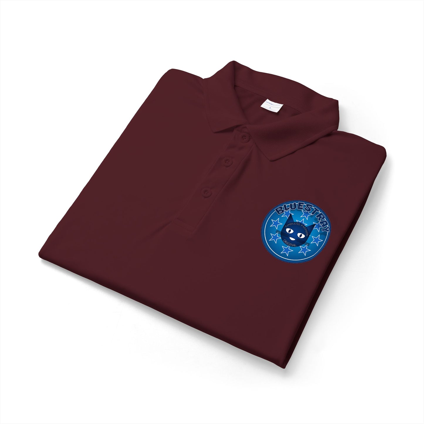 Embroidered Bluestray Cat Patch Polo Shirt — Cute Cat Logo Performance Golf Polo