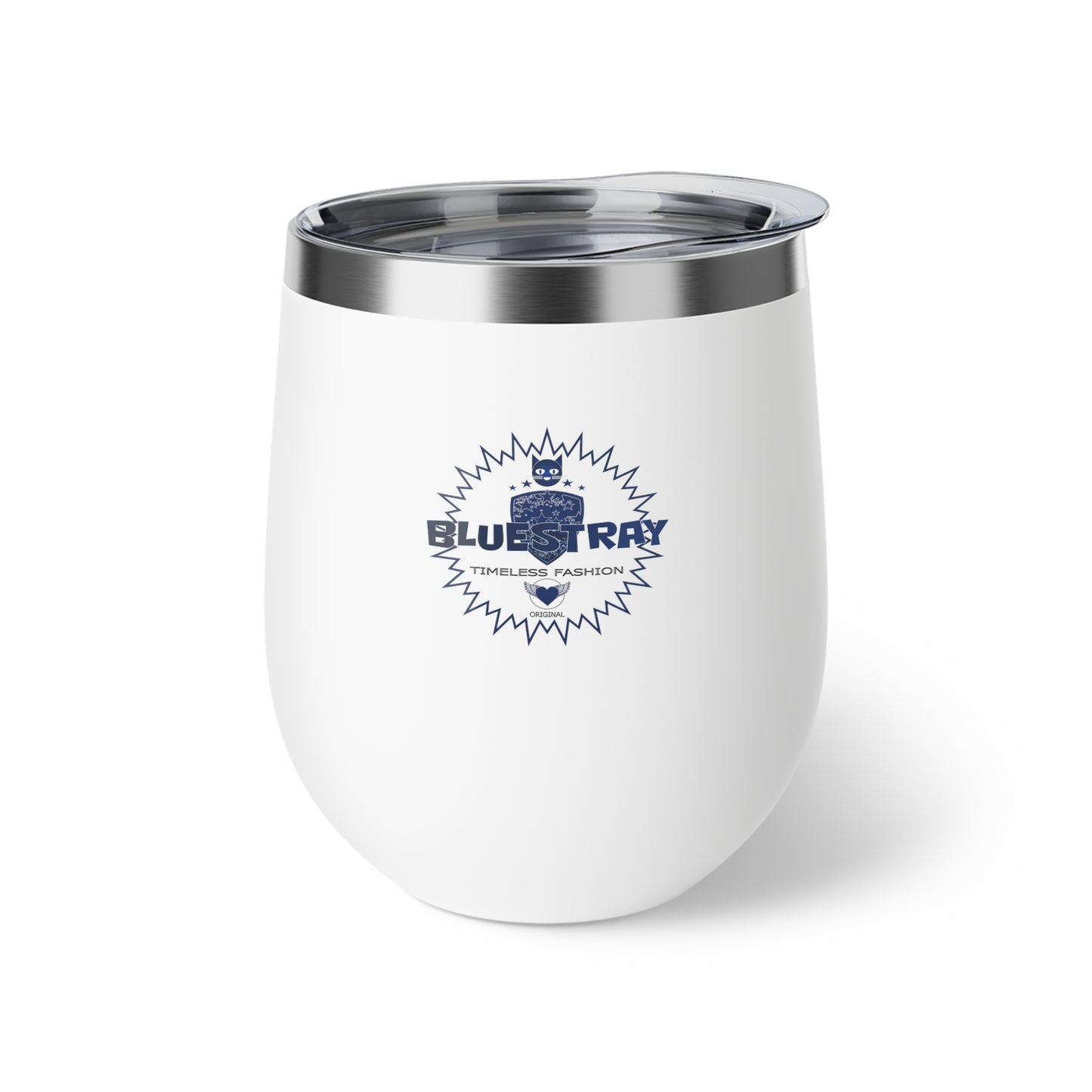 12oz Insulated Copper Tumbler — Vacuum Wine Cup with Leak-Resistant Lid (Bluestray Logo)
