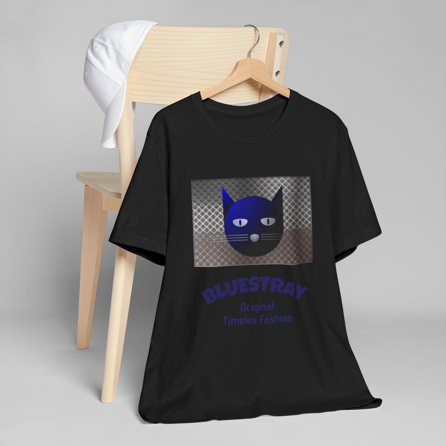 Bluestray Cat Graphic T-Shirt — Retro Blue Cat Logo Tee