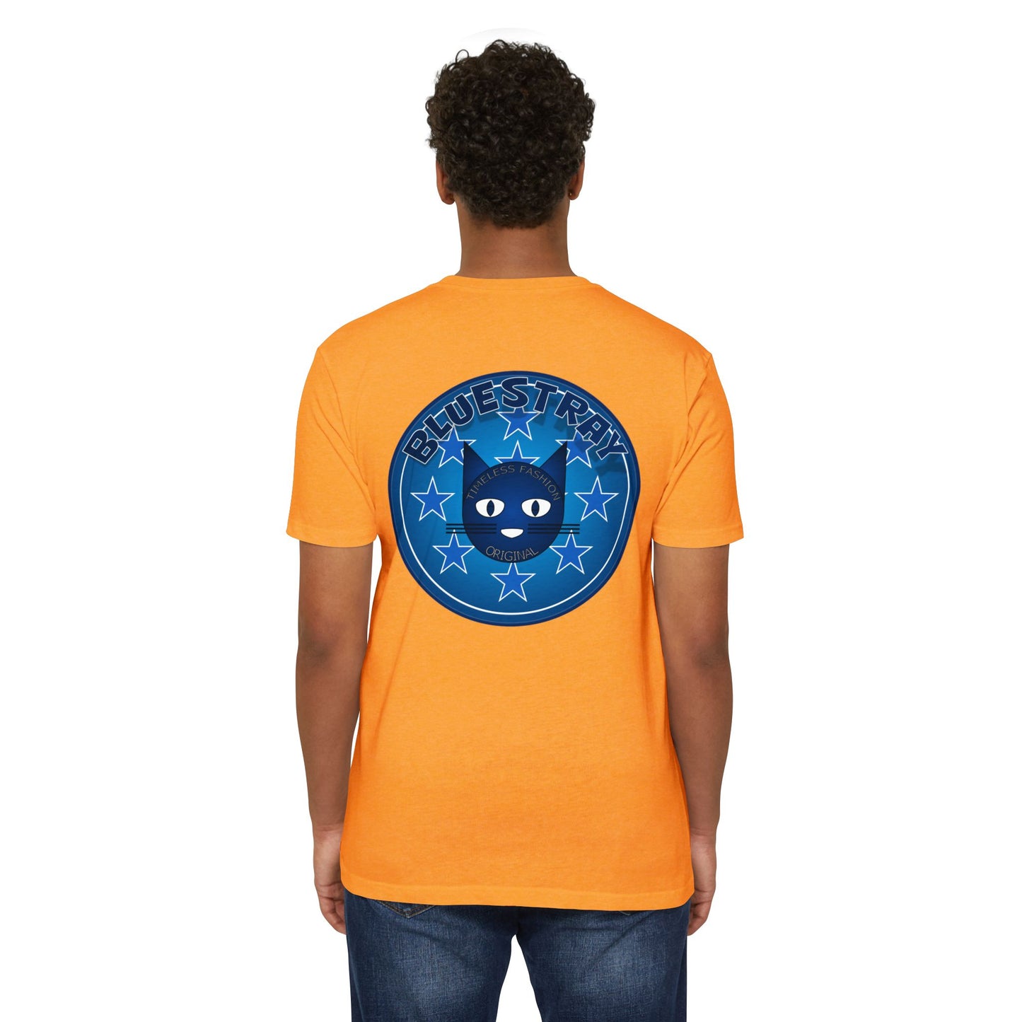Bluestray Cat Graphic T-Shirt — “Bluestray” Retro Star Logo