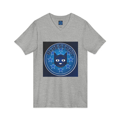 Bluestray Cat V-Neck Tee — Retro Night Sky Cat Graphic Shirt