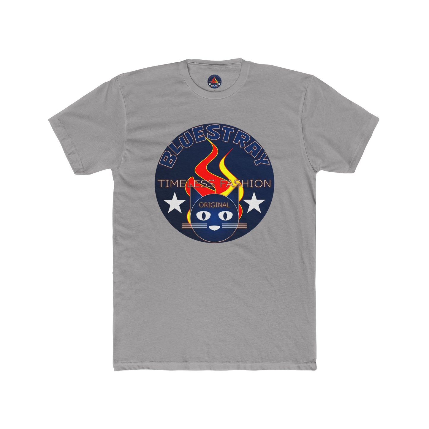 Retro Cat Flame Logo Tee — Bluestay Time & Motion Graphic T-Shirt