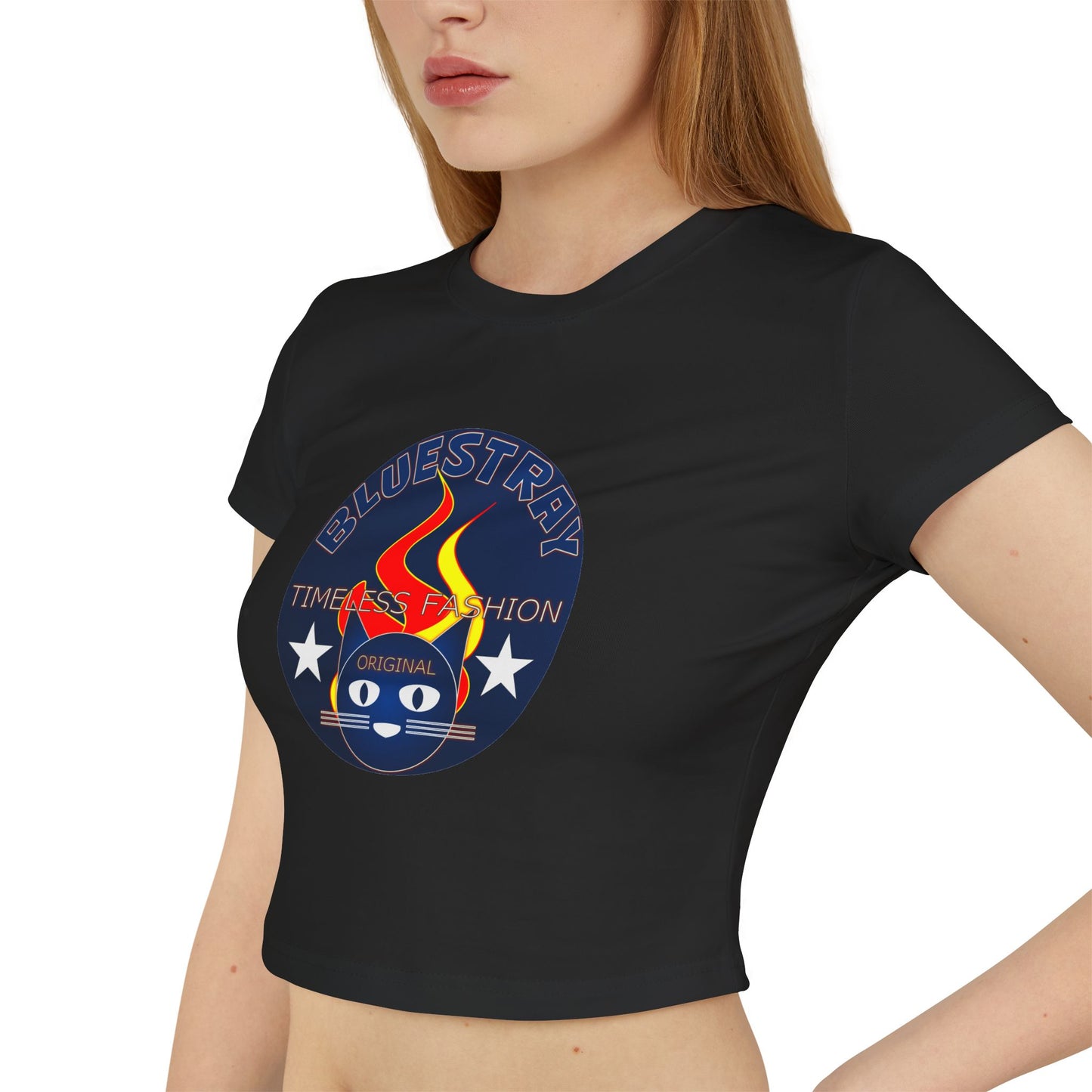 Women’s Baby Tee — Bluestray Flame Cat Logo Crop Top